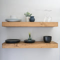 Modern Floating Shelves 3 Inches Thick for Wall, Wide Shelves for Kitchen, Living Room, Bedroom, and Bathroom, Natural Pine Wood, Rustic Wooden Shelf, (Set of 2) (Aged Oak, 36Lx3Hx6D)