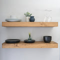 Modern Floating Shelves 3 Inches Thick for Wall, Wide Shelves for Kitchen, Living Room, Bedroom, and Bathroom, Natural Pine Wood, Rustic Wooden Shelf, (Set of 2) (Aged Oak, 48Lx3Hx6D)
