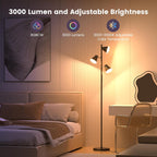 RGB Floor Lamp, 36W LED Dimmable Standing Lamp with 3 Swivel Lights, Color Changing Tall Lamp with Remote, Stepless Dimmable Modern Floor Lamps for Living Room, Bedroom, Gaming Room,Office