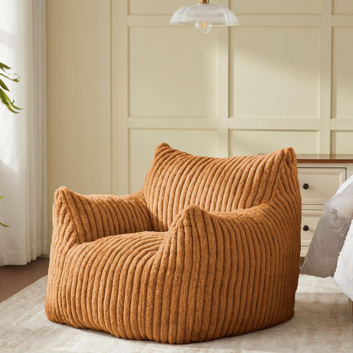 Giant Bean Bag Chairs for Adults Teens, Large Bean Bag Sofa Chairs with Filling Comfy Fuzzy BeanBag Chair with Armrests for Bedroom Living Room Reading (Brown, Medium)