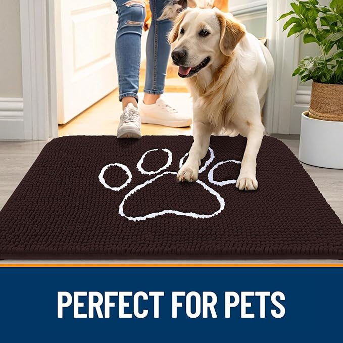 OLANLY Dog Door Mat for Muddy Paws 44x24, Paw Print Design Chenille Mud Mat | - Image 6