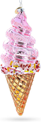 Pink Ice Cream Blown Glass Christmas Ornament