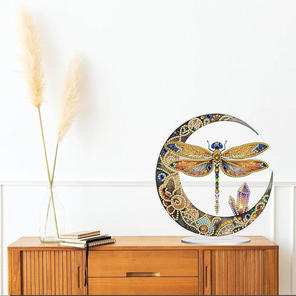 Diamond Painting Kits for Adults Beginners, 5D Full Drill Dragonfly Crystal Art Desktop Ornament, DIY Single Sided Home Office Desk Decor, Creative Craft Gift Set with Tools