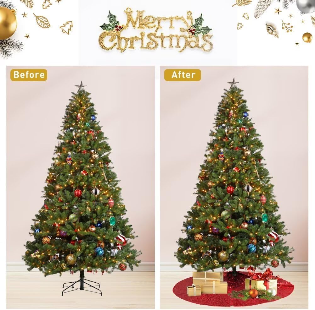 Eternal Beauty Christmas Tree Skirt, 50 Inch Red Sequin Tree Skirt Small Xmas Tree Skirt for Christmas Tree Decorations