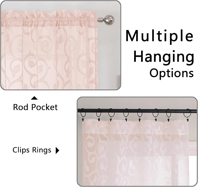 Furman Blush Sheer Curtains, 72 inches Long 2 Panels Set, Light Filtering Top - Image 4