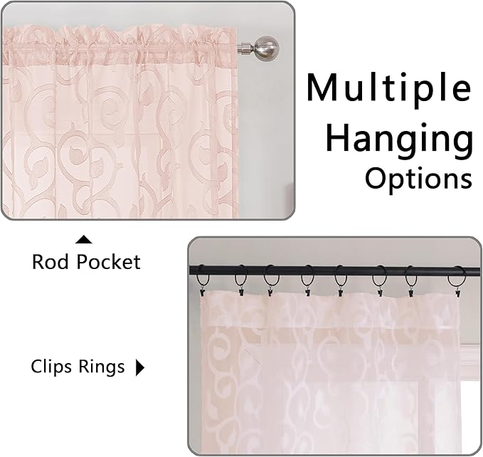 Furman Blush Pink Sheer Curtains 36 inch Length 2 Panels Set - Image 5