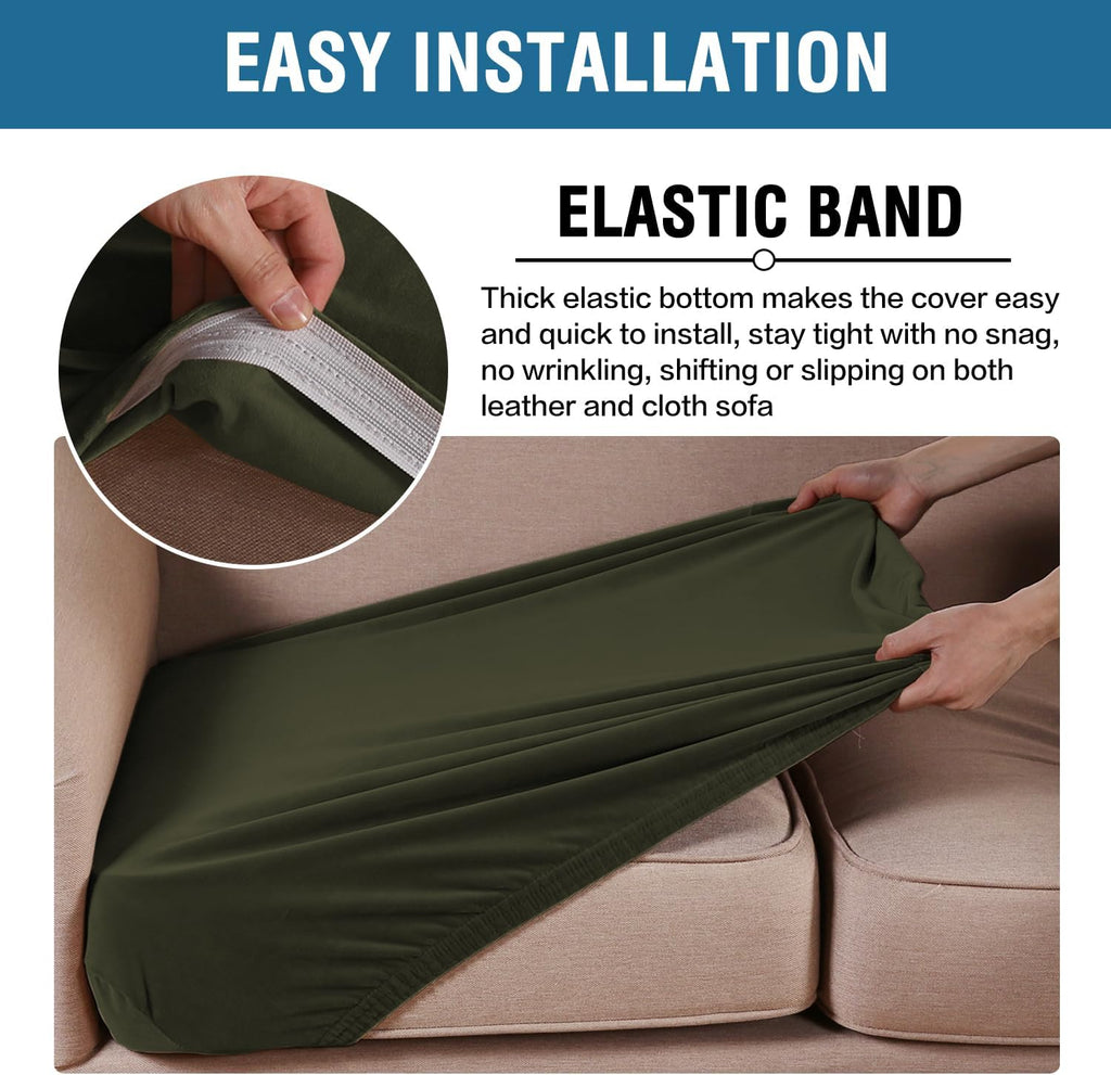 H.VERSAILTEX Velvet Stretch Couch Cushion Cover Plush Cushion Slipcover for Chair Loveseat Sofa Cushion Furniture Protector Seat Cushion Sofa Cover (3 Piece XL Sofa Cushion Covers, Olive)