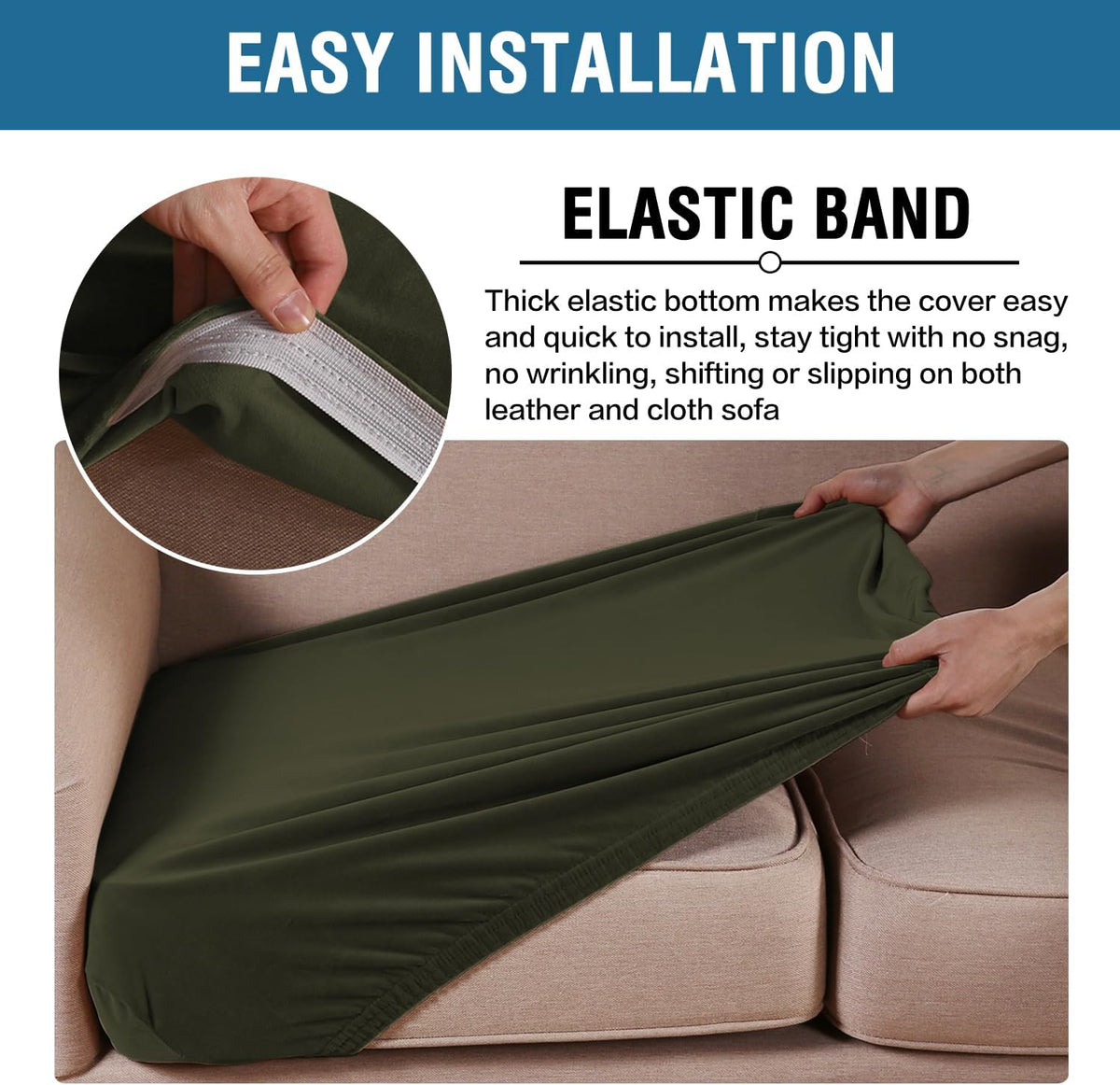 H.VERSAILTEX Velvet Stretch Couch Cushion Cover Plush Cushion Slipcover for Chair Loveseat Sofa Cushion Furniture Protector Seat Cushion Sofa Cover (3 Piece XL Sofa Cushion Covers, Olive)
