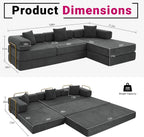 108" Oversized Convertible Sleeper Sofa Bed, Corduroy L Shape Sectional Couch, Folding Sofa Bed with Side Pocket, Modern Cloud Floor Mattress Couch, Modular Sofa for Living Room, Grey