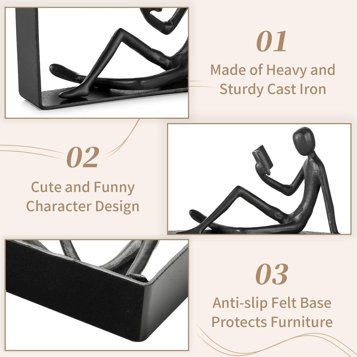 Sziqiqi Book Ends for Shelves Decorative: Heavy Duty Bookends for Books Cast Iron Cute Bookends Decorative Bookends for Shelves Office Desk Bookcase Bookshelf - Gift for Boys Girls Men Women Nerdy