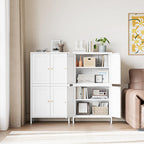 Letaya Storage Cabinet with Doors and Shelves,Small Freestanding Bathroom Floor Metal Cabinets -White