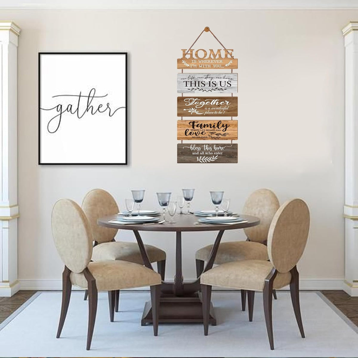 Wooden Collage Panels Home Affirmations Wall Sign- Wall Plaques for Living Room,Bedroom,Dining Room,Bathroom - Multicolor Rustic Family Farmhouse Wall Decor 5pcs