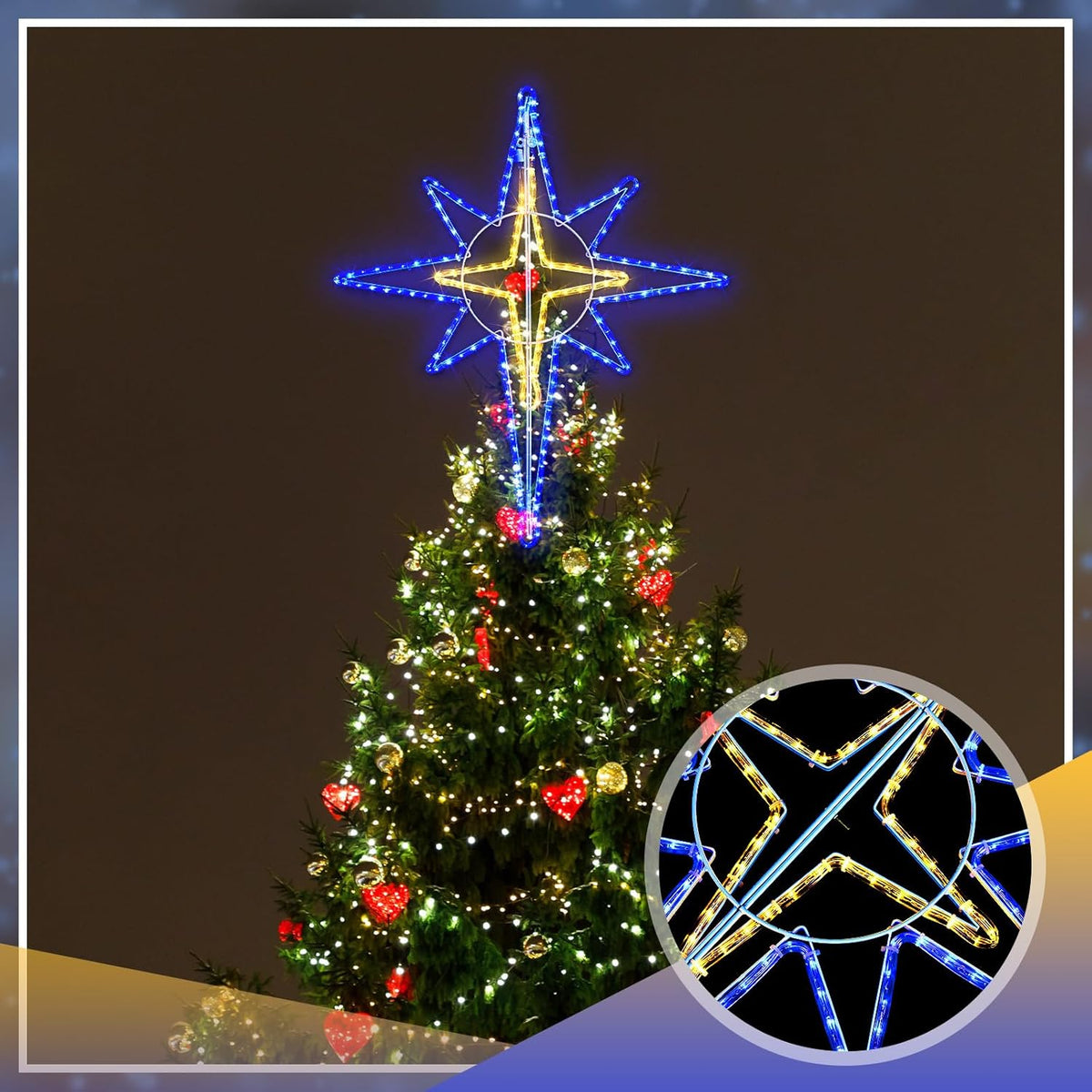 36'' Christmas Star of Bethlehem LED Star Hanging Lights Nativity Holy Family Light for Door Window Porch Wall Decoration Plug Operated Lighted Hanging Tree Topper(Blue, Warm Light)