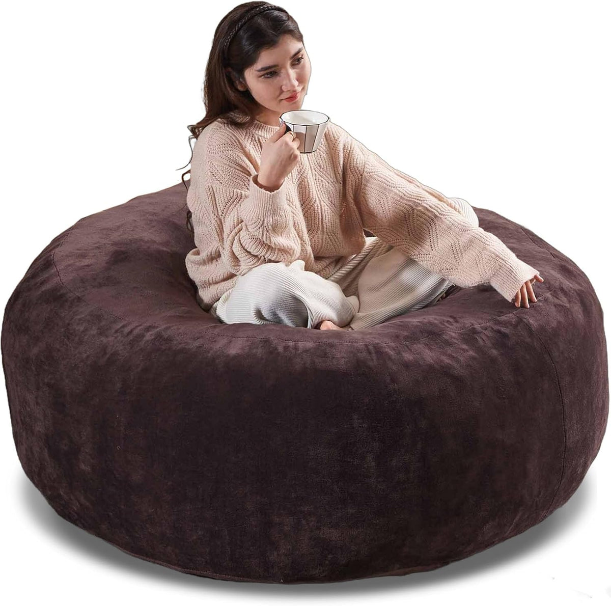 4FT Large Bean Bag Chairs,Big Adult Size Memory Foam Beanbags with Filler Included,Machine Washable Corduroy Cover,Ultra Soft Plush Gaming Bing Bag Puff Chair for Dorm, Living Room & Bedroom (Brown)