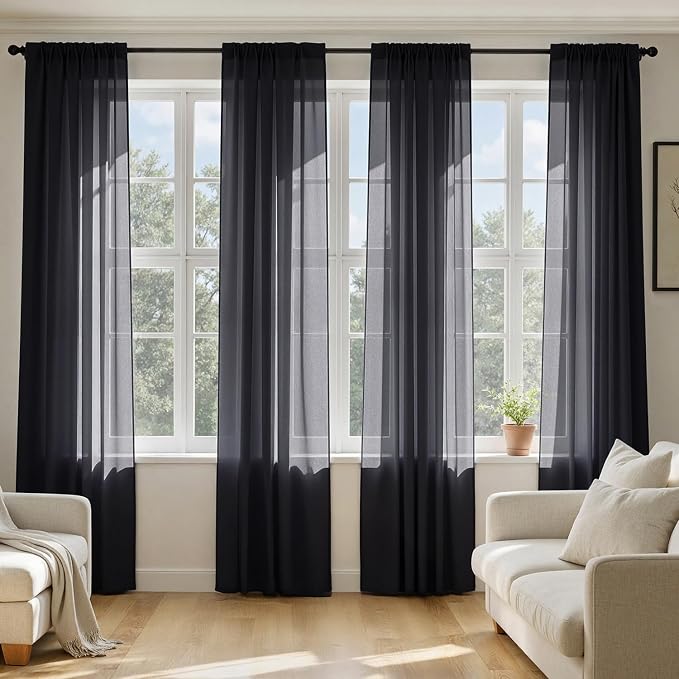 MIULEE Black Sheer Curtains 96 Inches Long 4 Panels 54 x 96 Inches | Light by MIULEE