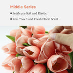 Buart Artificial Tulip in Bulk for Home Kitchen Wedding Bridal Bouquet,Fake Flowers for Valentine's Day Mother's Day Easter Table Centerpieces Decorations(Peach,Real-Touch,12pcs)