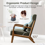 INZOY Mid Century Modern Accent Chair with High Back, Upholstered Living Room Chairs with Waist Cushion, Wood Frame Reading Armchair for Bedroom Sunroom, Green