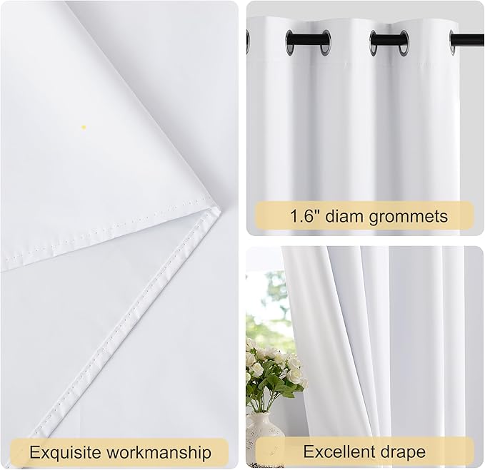 NICETOWN White Blackout Curtains W52 x L95 2 Panels, Grommet Full Blackout - Image 2