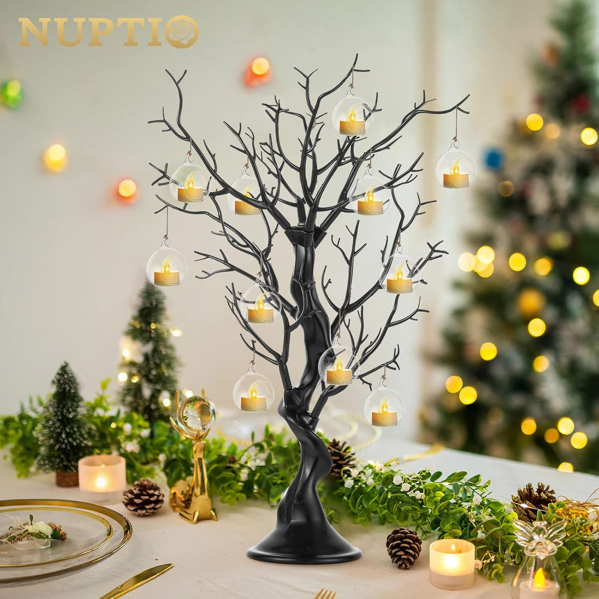 NUPTIO Black Halloween Tree Branch: Artificial 22.8 inch Tall Manzanita Tree Christmas Centerpiece Wedding Centerpieces for Tables - Decorative Ornament Display Tree for Decoration Weddings (2 Pc)