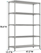 IZEUK 4250 LBS Garage Shelving Wide Storage Shelves 5 Tier Metal Shelves Heavy Duty Adjustable Utility Shelf Rack Chrome 17.7" D x 59.1" W x 70.4" H