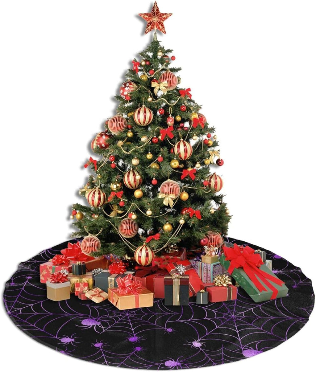 Christmas Tree Skirt,Purple Spider Web Xmas Tree Skirt Rustic Farmhouse Tree Skirt for Christmas Decor Xmas Holiday Home Party Decorations30