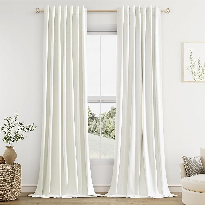 Ivory 100% Blackout Linen Curtains 126 Inch Length 2 Panels Set by Guken