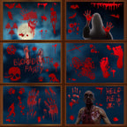 MSQ 73 Pcs Bloody Window Stickers - Removable Handprint & Footprint Decals for Halloween Party Decorations - Horror Window Stickers 9 Sheets