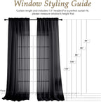 Black Sheer Curtains 120 Inches Long 2 Panels Set, 59 Inch Extra Wide Soft Airy - Image 2
