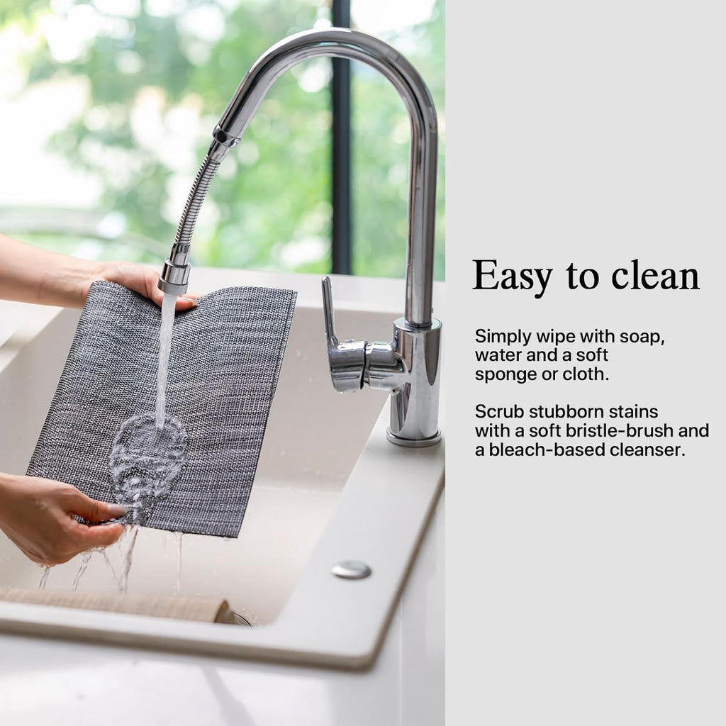 Placemats Set of 6 - Easy Clean Woven Vinyl Placemats for Dining Table, Indoor/Outdoor Place Mats, Washable PVC Table Mats（Dark Gray）
