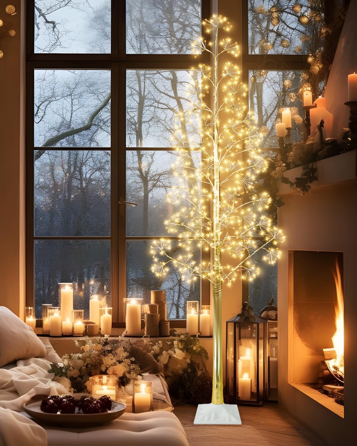 8FT Lighted Birch Tree Christmas Artificial Twig Tree with 1020 LED Lights Timer 8 Mode Xmas Tree for Holiday Party Wedding Indoor Outdoor Decor