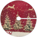 48 Inch Christmas Tree Skirt With Reindeer - Xmas Tree Mat for New Year Party Decorations