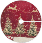 48 Inch Christmas Tree Skirt With Reindeer - Xmas Tree Mat for New Year Party Decorations