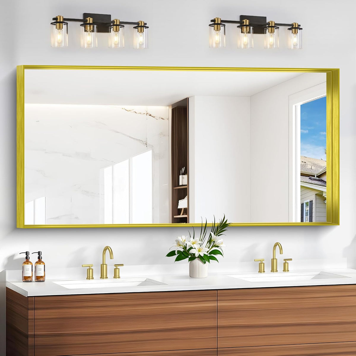 Gold Bathroom Mirror, 30x60 Inch Rectangular Deep Frame Mirror, Large Wall Mounted Bathroom Vanity Mirror Over Sink for Bedroom,Restroom, Living Room, Hangs Vertically or Horizontally
