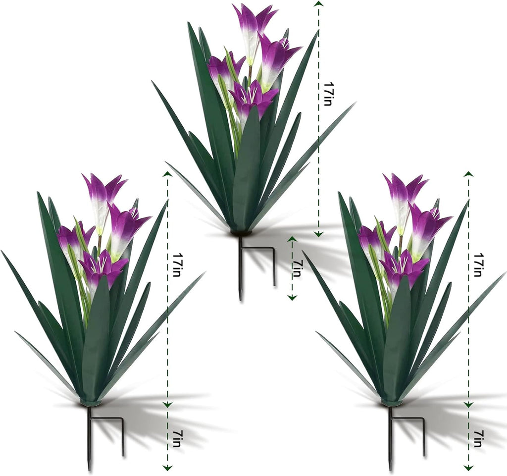 Homight Metal Agave Plant Outdoor Decoration Lily Mexican Yard Art Garden Gift - 3 Big Purple Lilies