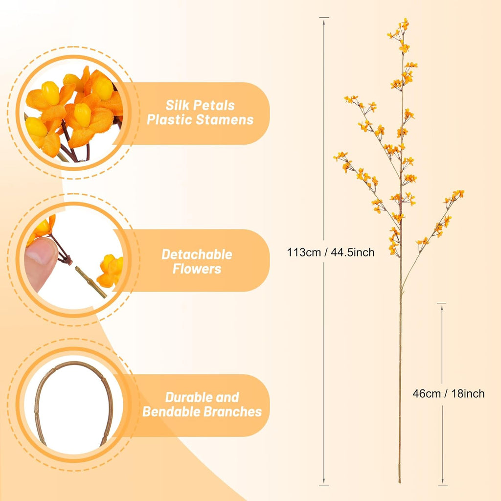 4Pcs Fake Flowers Blossom Branches Artificial Flowers for Indoor Decor, Faux Long Stem Realistic Indoor Plants for Vase Wedding Home Office Bedroom Party Table Centerpieces Decor