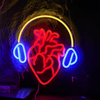 Heart With Headphone Neon Sign USB Power Music Heart Neon Light Dimmable Music Lover Led Art Sign Wall Decor for Bedroom Bar Party Studio Unique Gift for Music Enthusiasts