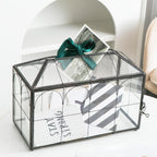 Wedding Card Box with Slot, 12.6'' Large Glass Card Boxes for Reception, Black Geometric Holder, Clear Decorative Storage Box with Lock for Baby Shower, Birthday Party, Christmas, Bridal Shower
