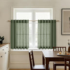Linen Kitchen Curtains 30 Inches Long 2 Panels Olive Green Semi Sheer Short - Image 5