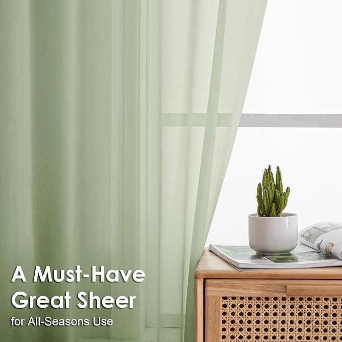 Light Green Sheer Curtains 90 Inches Long 2 Panels - Image 3
