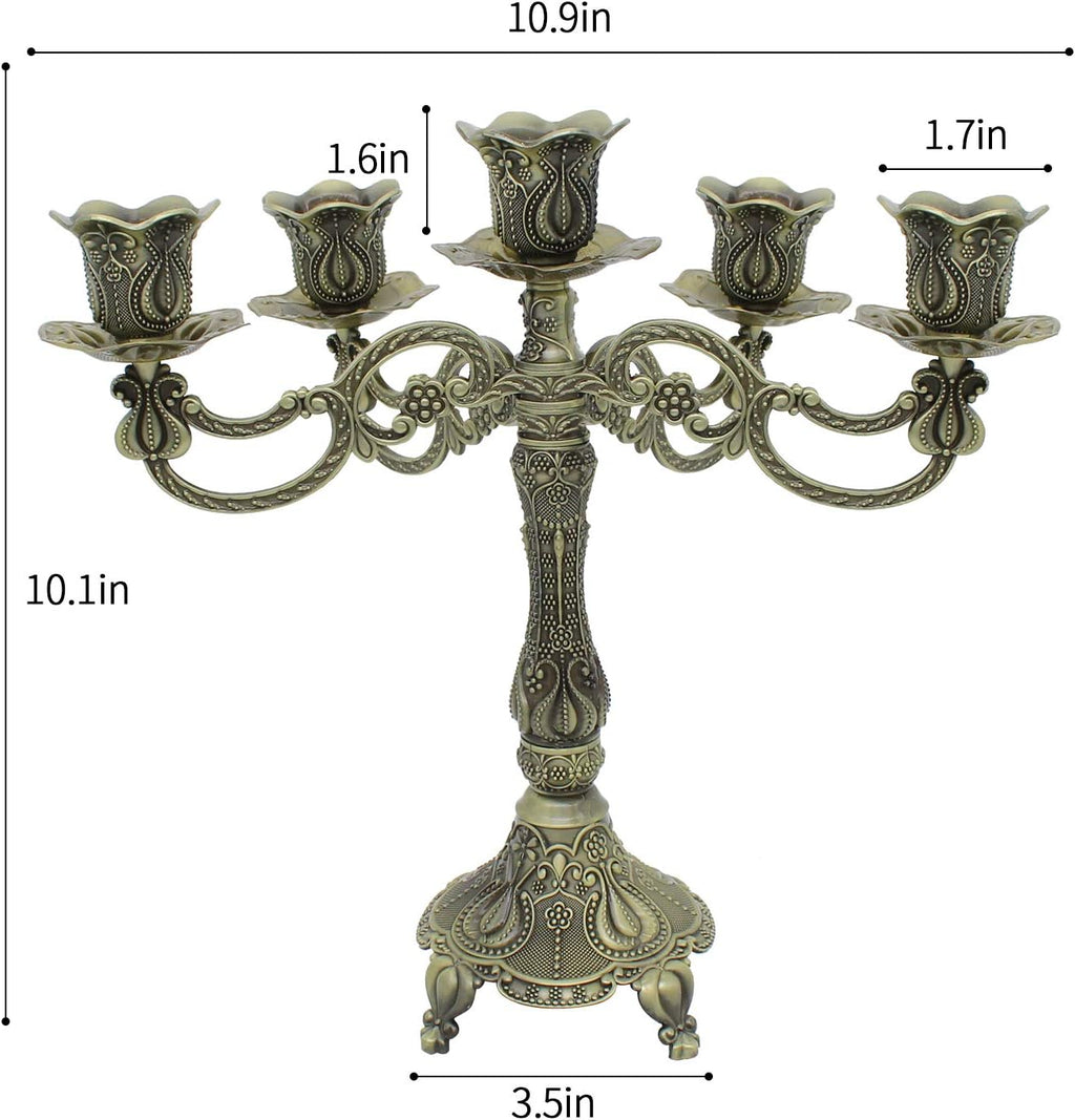 Metal Candelabra 5-Candle 10.1 Inch Tall Candle Holder Stick for Home Wedding Event and Party Festival,Bronze