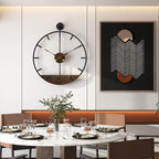Modern Wood Walnut Dial Wall Clock, Large Simple Wall Decor Metal Frame Silent Non Ticking Clock for Living Room Decor, Kitchen, Bedroom, Study Decoration, Handmade Home Gift Idea, 15.8 in