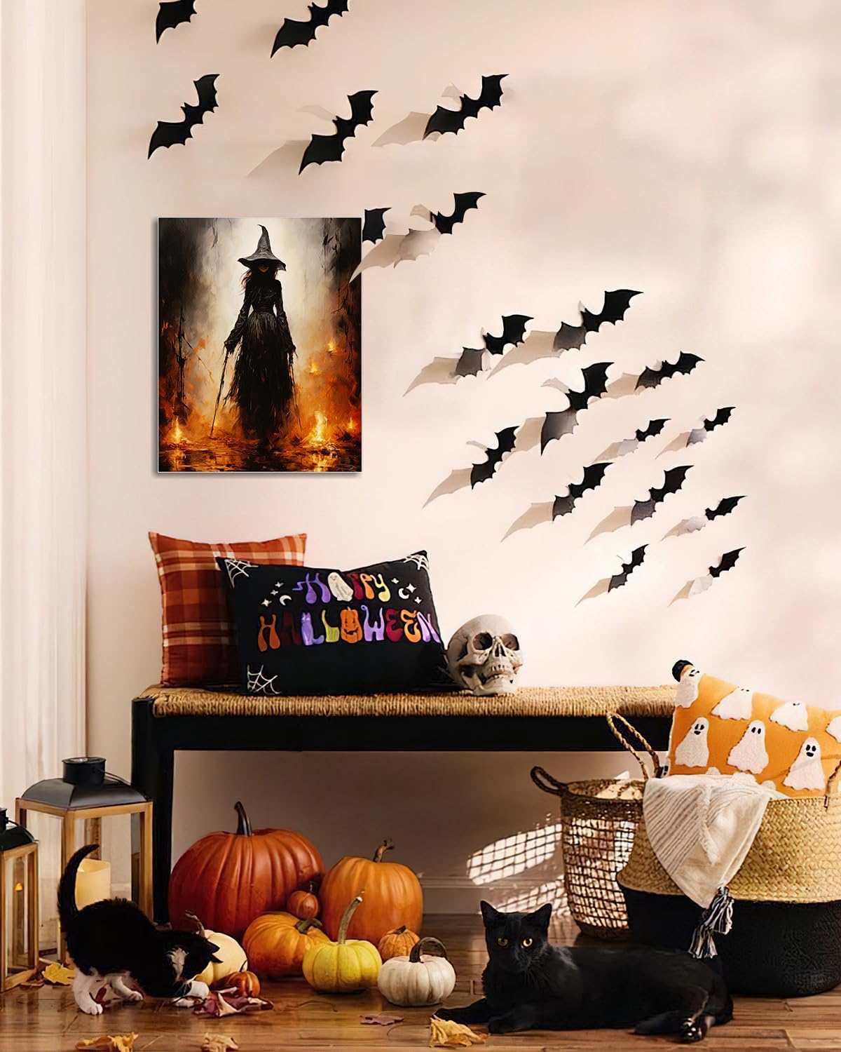 Halloween Canvas Wall Art - Vintage Witche Poster, Gothic Dark Academia Wall Decor, Spooky Halloween Decor for Living Room, Bedroom & Bathroom, Framed Fall Decorations Indoor