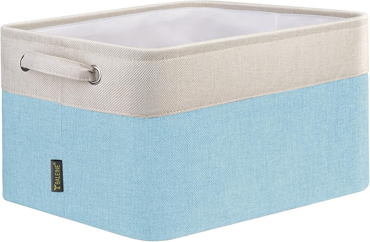 BALEINE 1 Pack Fabric Storage Bins for Shelves, Linen Storage Baskets for Organizing, Decorative Closet Bins for Clothes, Home (Skyblue, 12"x8"x8")