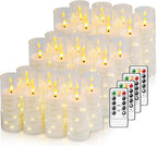 Flickering Flameless LED Candles,Battery Operated Candles 24 Pcs with Embedded Star String,Acrylic LED Pillar Candles with Remote,Suitable for Home Decoration to Create an Atmosphere (White)