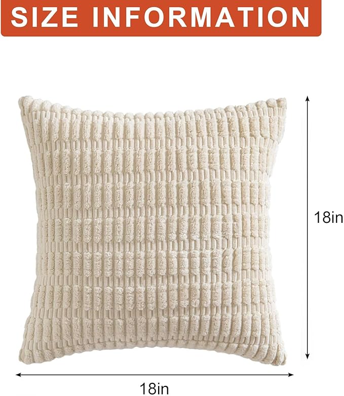 Pack of 2 Corduroy Decorative Throw Pillow Covers 18x18 Inch, Cream White | - Image 7