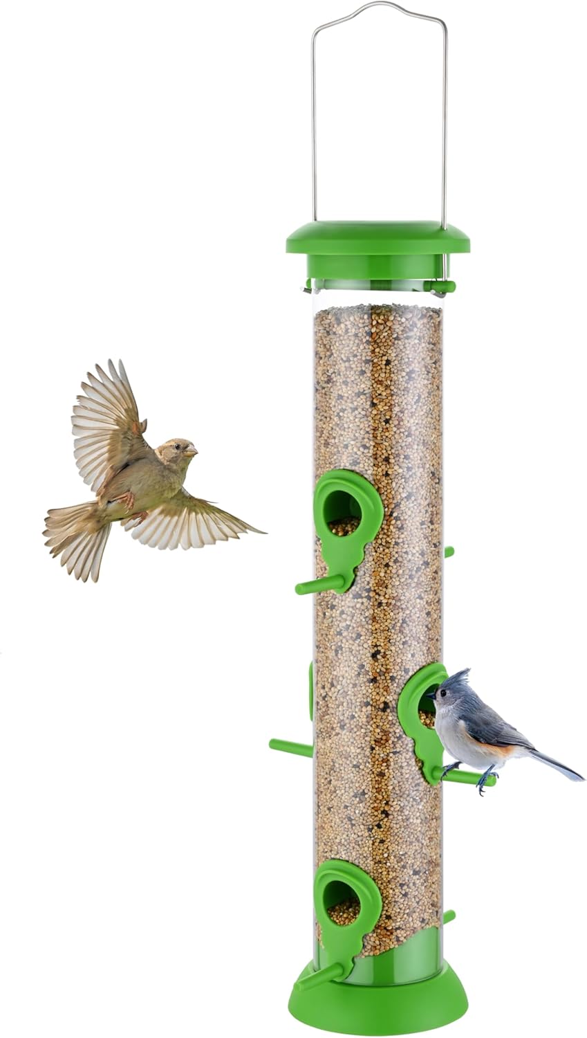 Bird Feeder Premium Hard Plastic for Wild Bird Feeders for Outdoors, Tube Bird Feeders for Outdoors Hanging,14 Inch 6 Port Lawn,Pack of 1
