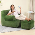 Comfy Gaint Bean Bag Chair with Ottoman, Huge Bean Bag Armchair for Adults and Teens, Green