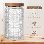 Vintage Glass Jars with Wooden Lids, 34 oz Airtight Glass Food Storage Containers Sets for the Kitchen, Sugar Candy Coffee Cookie Tea Spice Pasta