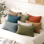 MIULEE Decorative Linen Pillow Covers 18x18 Inch Burnt Orange | Boho Farmhouse​ - Image 4