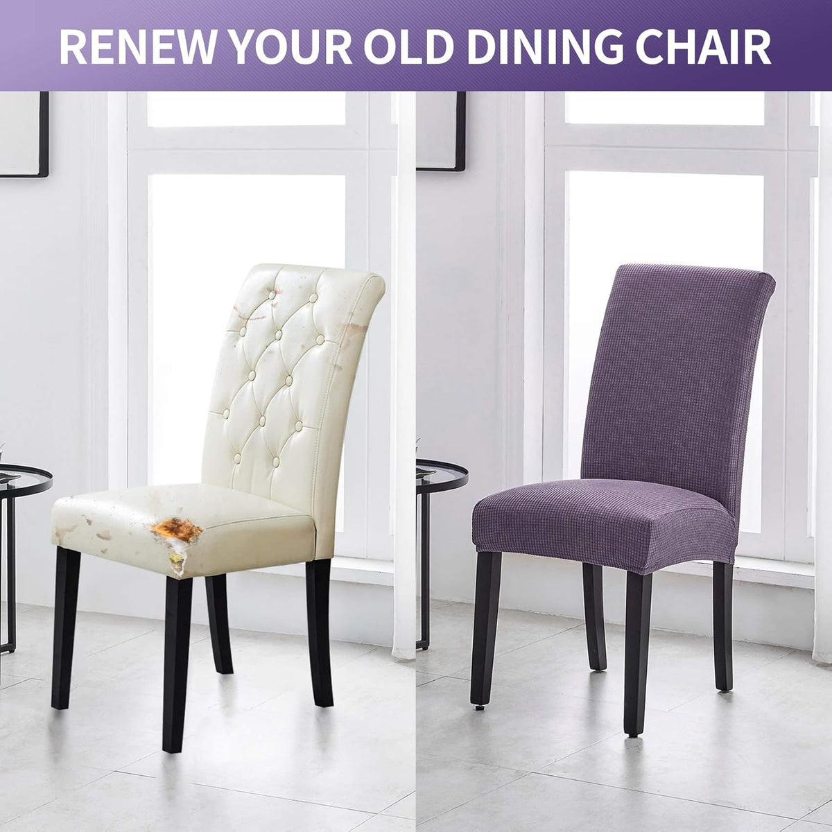 Joccun Chair Covers for Dining Room Set of 4,Dining Chair Slipcovers Stretch Dining Room Chair Covers Seat Protector,Washable Parsons Chair Cover for Home,Hotel(Grapeade,4 Pack)